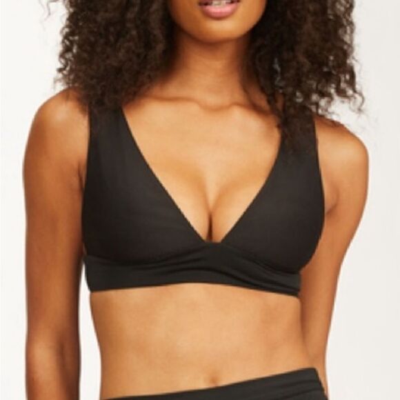 Billabong Sol Searcher Plunge Bikini Top Size S Black Solid - Picture 5 of 6